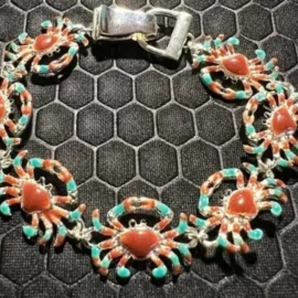 Crab Bracelet Red and Aqua Made of .925 Silver